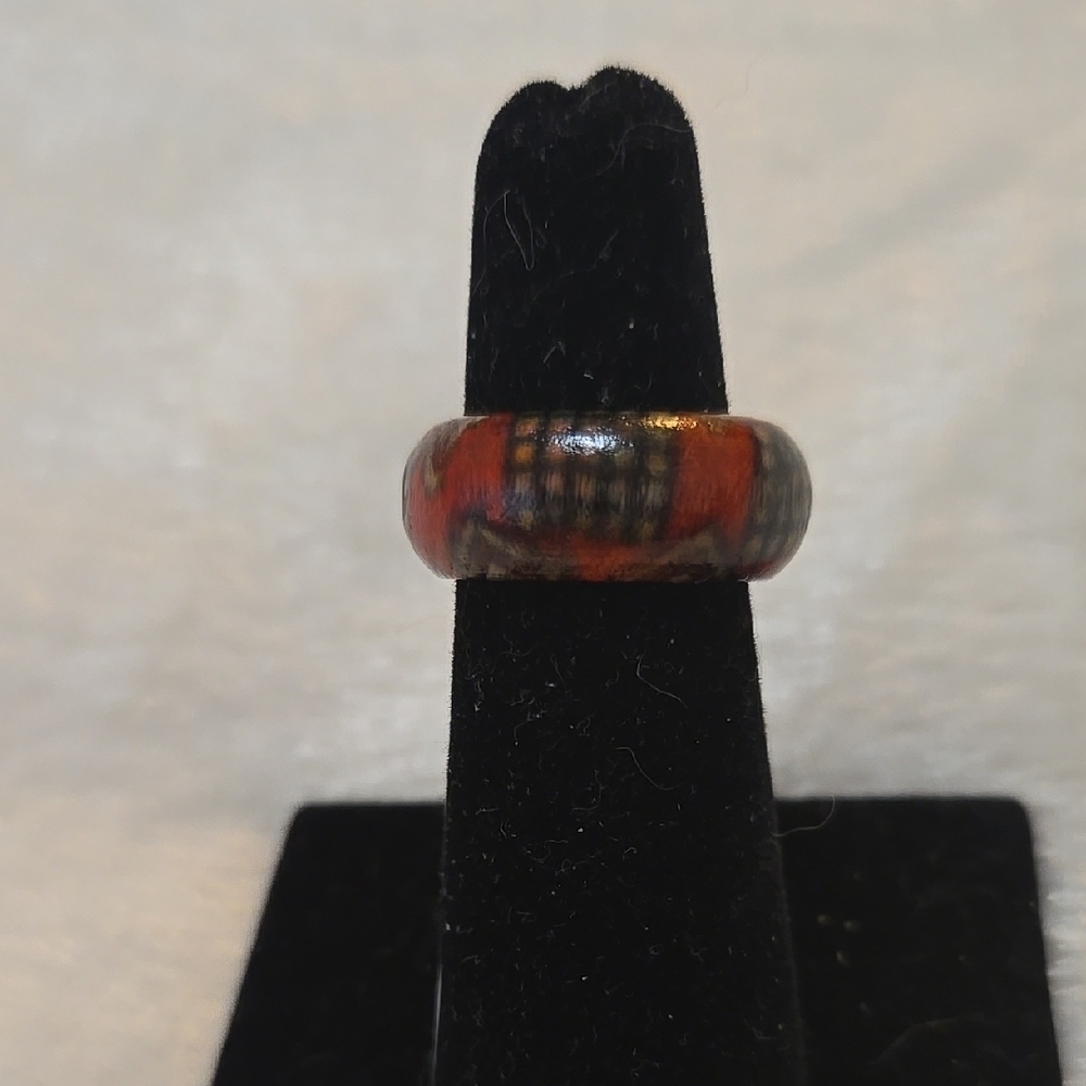 Red and GrayWoodem  Wide Band Ring with Design.